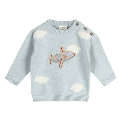 Airplane Applique Baby Knit Pullover (Organic Cotton) - Front