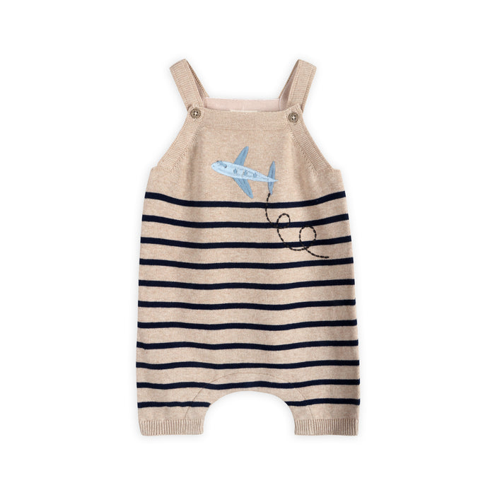 Airplane Stripe Embroidered Baby Knit Romper Front (Organic Cotton)