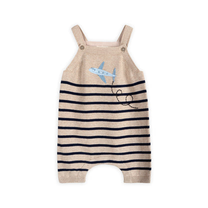 Airplane Stripe Embroidered Baby Knit Romper Front (Organic Cotton)