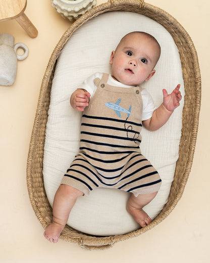 Airplane Stripe Embroidered Baby Knit Romper Set (Organic Cotton) - Model