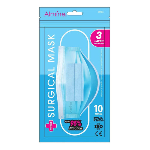 Almine 3-Ply Face Mask One Size 10ct Light Blue