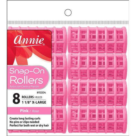 Annie Snap-On Hair Rollers 1 1/8 Inch X-Large, 8 Count, Pink