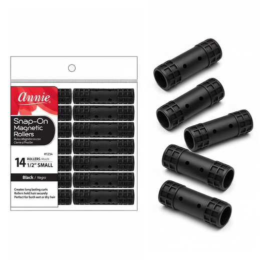 Annie Snap-On Magnetic Hair Rollers 1/2in Small, 14 Count, Black