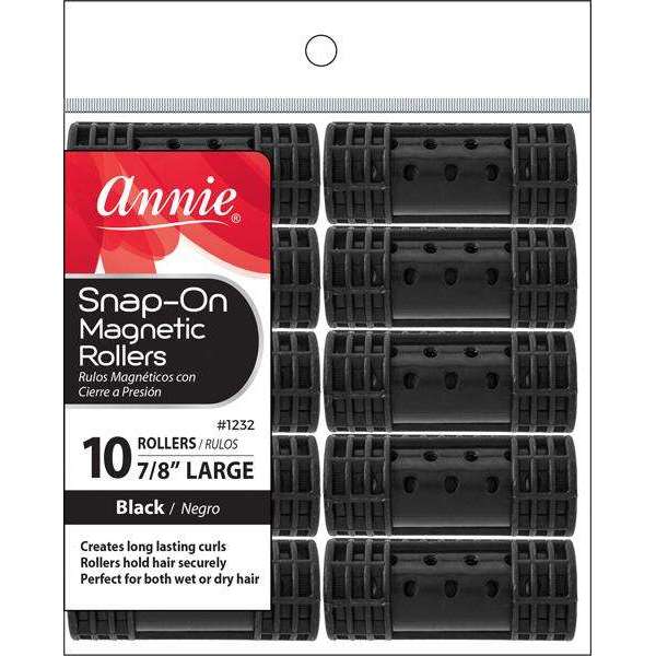 Annie Snap-On Magnetic Hair Rollers 7/8 Inch Large, 10 Count, Black
