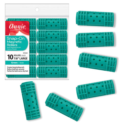 Annie Snap-On Magnetic Hair Rollers 7/8 Inch Large, 10 Count, Green