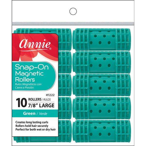 Annie Snap-On Magnetic Hair Rollers 7/8 Inch Large, 10 Count, Green