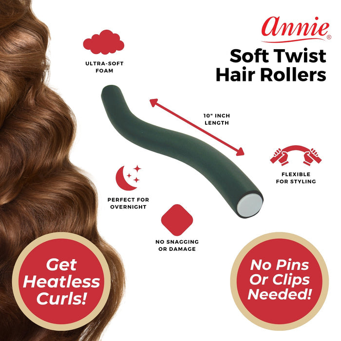 Annie Soft Twist Hair Rollers 1 Inch, 4 Count, Green