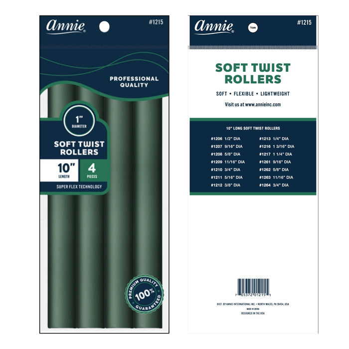 Annie Soft Twist Hair Rollers 1 Inch, 4 Count, Green