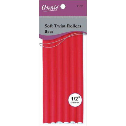 Annie Soft Twist Hair Rollers 1/2 Inch, 6 Count, Red