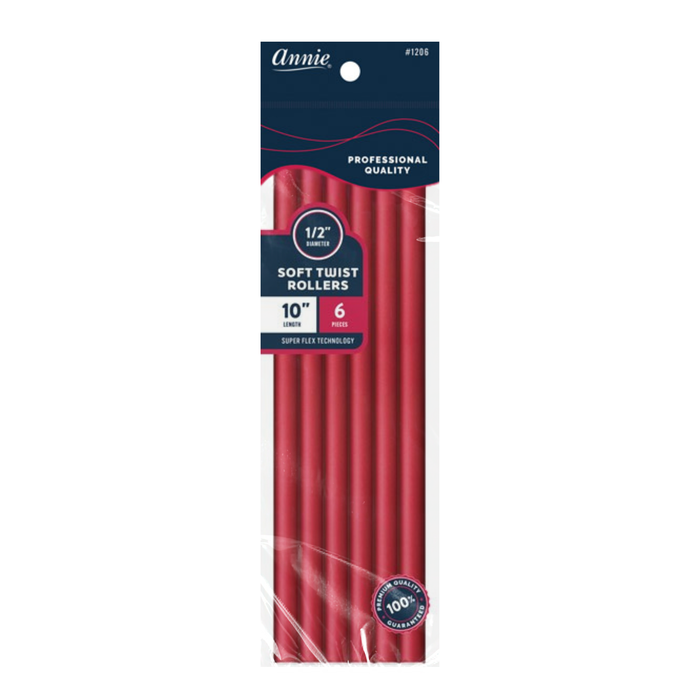 Annie Soft Twist Hair Rollers Extra-Long 1/2 Inch, 6 Count, Red