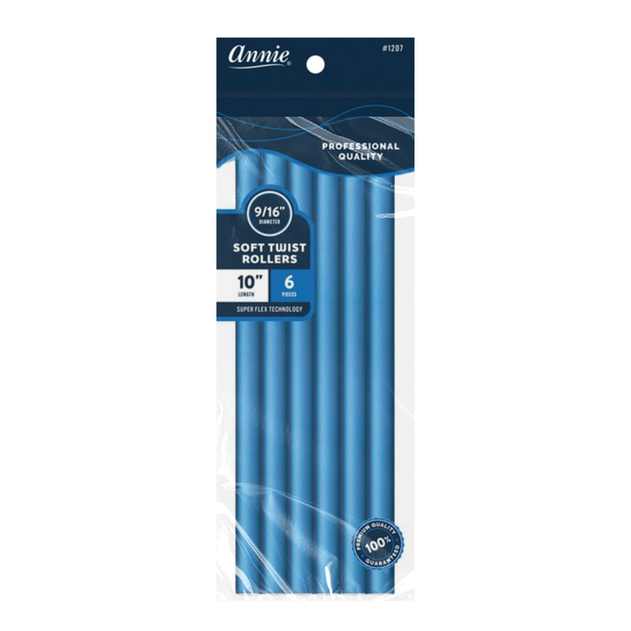 Annie Soft Twist Hair Rollers Extra-Long 9/16 Inch, 6 Count, Blue