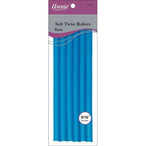 Annie Soft Twist Hair Rollers Extra-Long 9/16 Inch, 6 Count, Blue