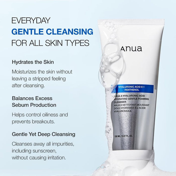 Anua 8 Hyaluronic Acid Hydrating Gentle Foaming Cleanser 150ml أنوا منظف رغوي لطيف ومرطب بحمض الهيالورونيك 8 - Princess Cosmetics Qatar