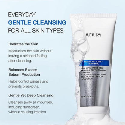 Anua 8 Hyaluronic Acid Hydrating Gentle Foaming Cleanser 150ml أنوا منظف رغوي لطيف ومرطب بحمض الهيالورونيك 8 - Princess Cosmetics Qatar