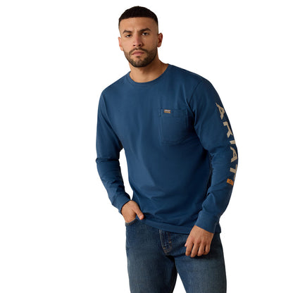 Ariat Men's Rebar Cotton Strong Standard Logo Pocket Long Sleeve T-Shirt Long Sleeve T-Shirts Ariat Key Largo/Silver Lining 2XL Reg
