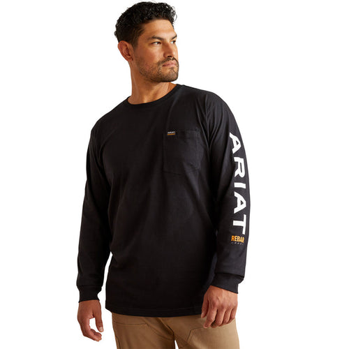 Ariat Men's Rebar Cotton Strong Standard Logo Pocket T-Shirt Long Sleeve T-Shirts Ariat Black/White 2XL Reg