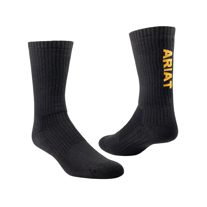 Ariat Premium Ringspun Cotton Crew Work Sock 3 Pair Pack Socks Ariat Black L
