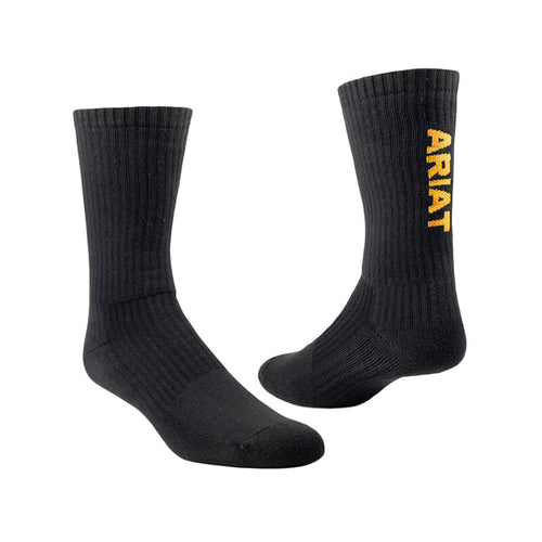 Ariat Premium Ringspun Cotton Crew Work Sock 3 Pair Pack Socks Ariat Black L