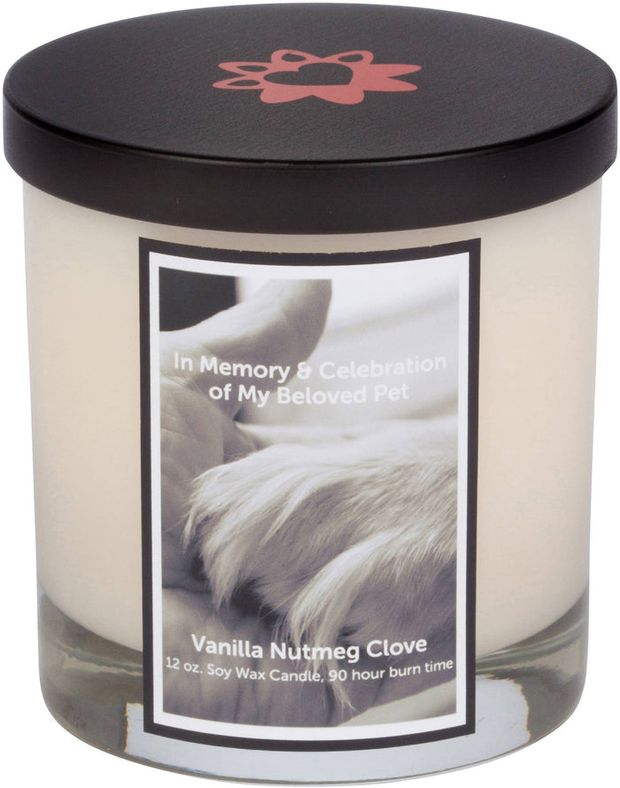 Aroma Paws - 12 Oz. Memorial Candle With Lid- Paw In Hand Black - Dog.Dog.Cat.