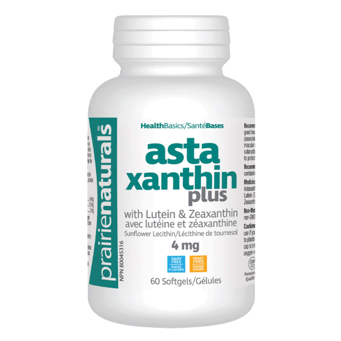 Bottle of Prairie Naturals Astaxanthin Plus 4 mg 60 V-Caps