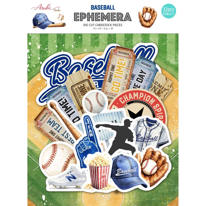 Asuka Studio - Ephemera - Baseball - 32 pieces. Each piece approx. 1.1" x 1.1" to 2.0". Available at Embellish Away located in Bowmanville Ontario Canada.