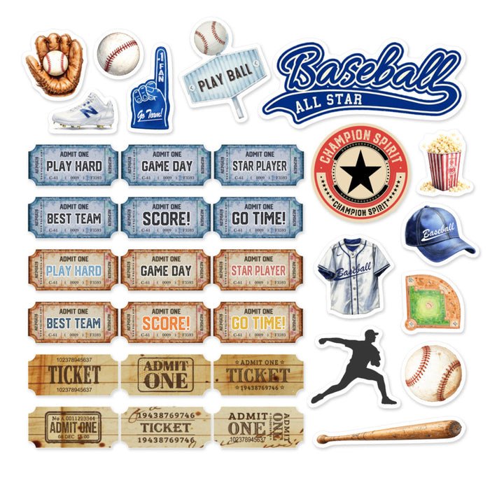 Asuka Studio - Ephemera - Baseball - 32 pieces. Each piece approx. 1.1" x 1.1" to 2.0". Available at Embellish Away located in Bowmanville Ontario Canada.