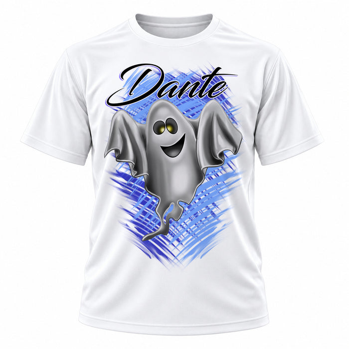 Personalized Ghost T-Shirt, front-view T-shirt mockup featuring custom Air-Volution artwork by Mythic Airbrush