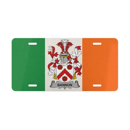 Bannon Irish flag license plate featuring the family crest