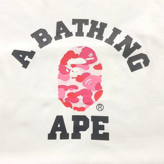 BAPE A Bathing Ape Camo College T-Shirt - White/Pink - logo closeup