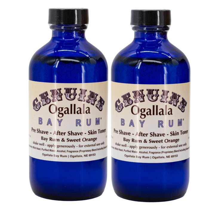 Two bottles of Ogallala Bay Rum on a white background