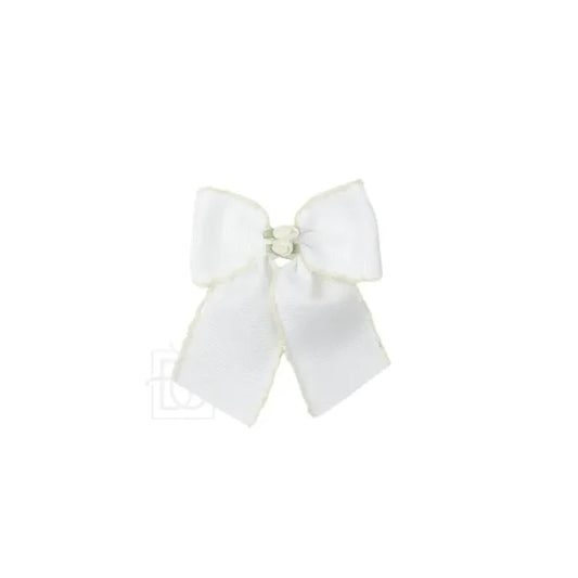 BC 3.5" Flower Embellished Crochet Edge Bow-White/Cream