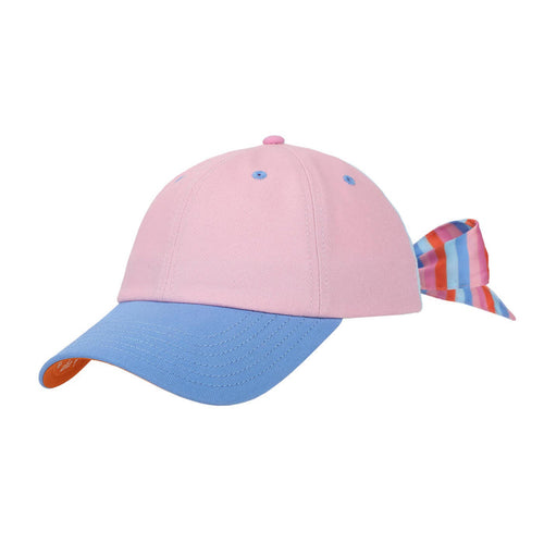 Big Bow Energy Hat - Pink & Blue with Striped Bow