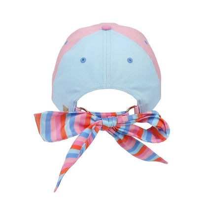 Big Bow Energy Hat - Pink & Blue with Striped Bow