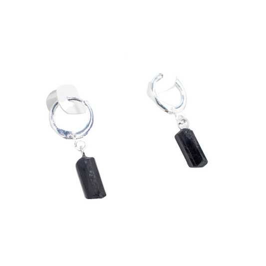 Black Tourmaline Raw Earrings(Hoop)