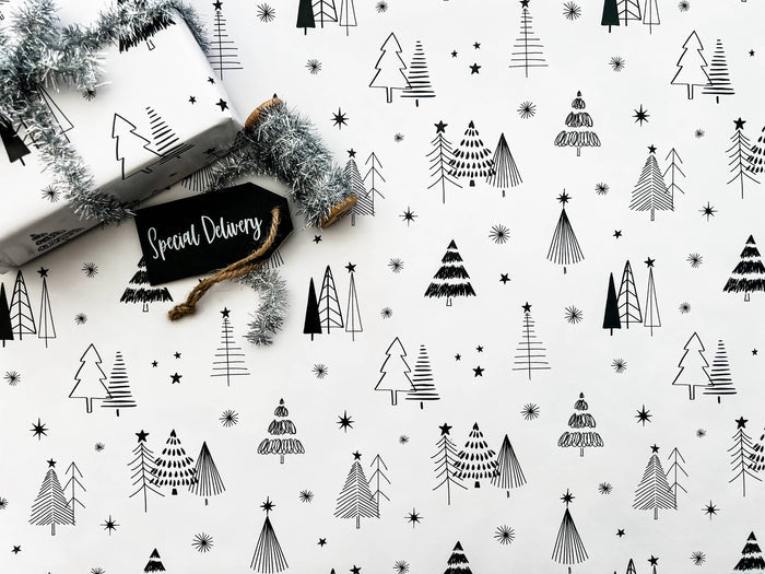 Black & White Tree Christmas Wrapping Paper Roll