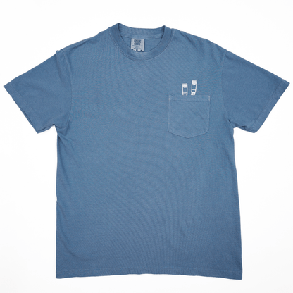 Comfort Colors blue 100% cotton pocket tee with 2 white pencil graphics poking out of the chest pocket. OEKO-TEX certified.