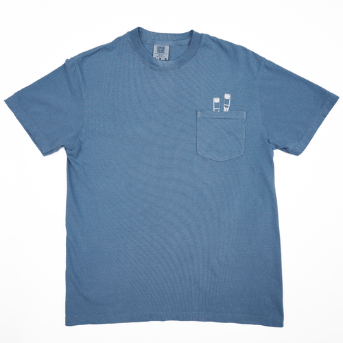 Comfort Colors blue 100% cotton pocket tee with 2 white pencil graphics poking out of the chest pocket. OEKO-TEX certified.