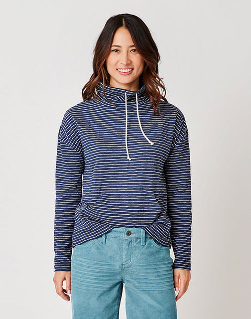 Bodie Funnel Neck: Navy Stripe - FINAL SALE