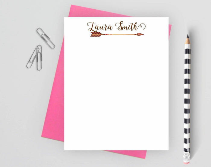 Bohemian personalized note card with pink envelope.