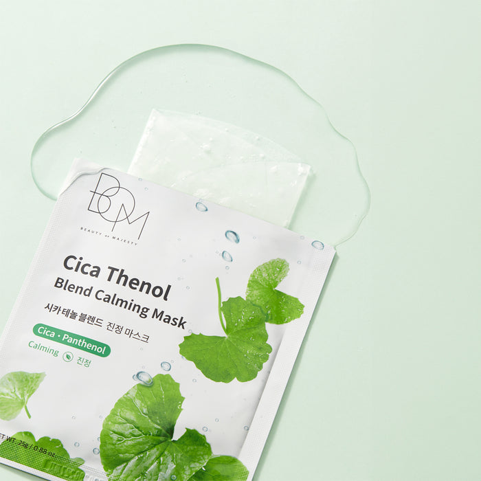 BOM Cica Thenol Blend Calming Mask - raminančios odą lakštinės veido kaukės, 10 vnt