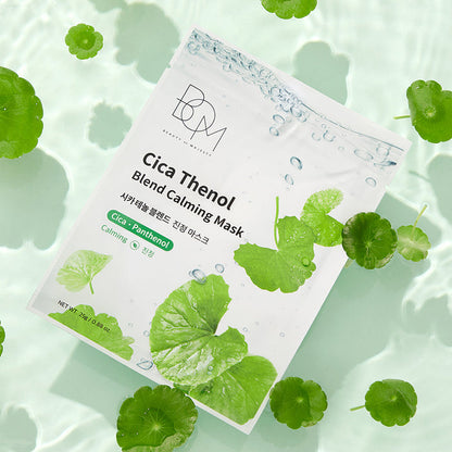 BOM Cica Thenol Blend Calming Mask - raminančios odą lakštinės veido kaukės, 10 vnt