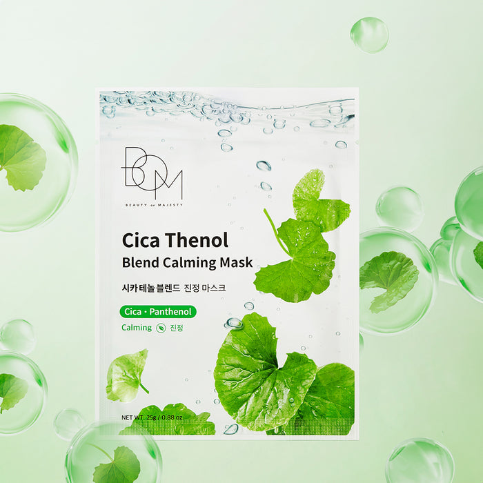 BOM Cica Thenol Blend Calming Mask - raminančios odą lakštinės veido kaukės, 10 vnt