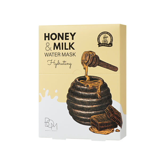 BOM Honey & Milk Water Mask - Drėkinančios odą lakštinės veido kaukės, 10 vnt.