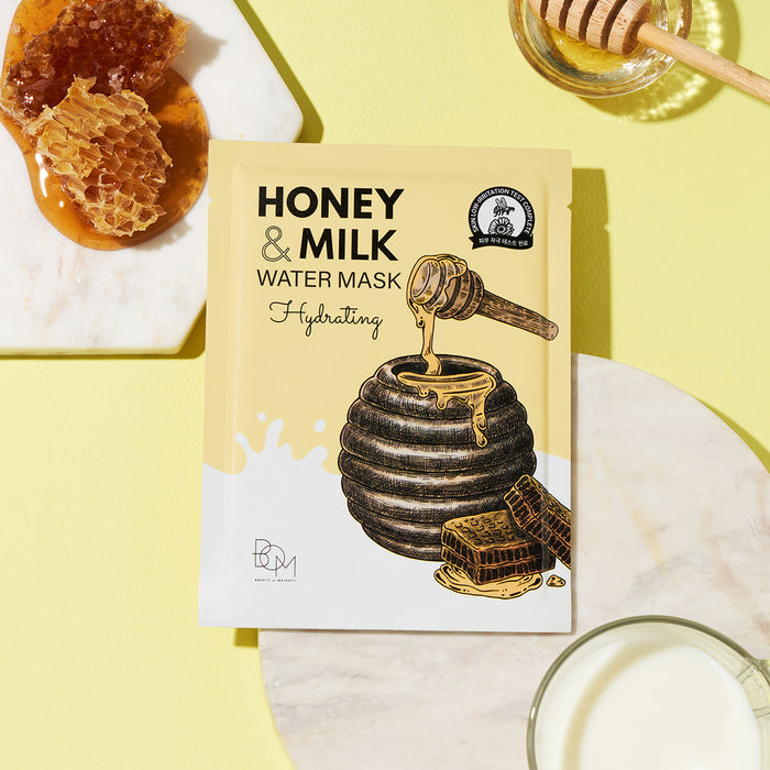 BOM Honey & Milk Water Mask - Drėkinančios odą lakštinės veido kaukės, 10 vnt.