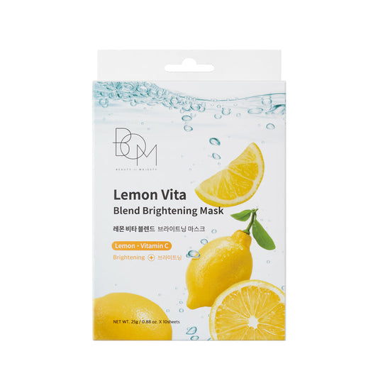BOM Lemon Vita Blend Brightening Mask - skaistinančios odą lakštinės veido kaukės, 10 vnt