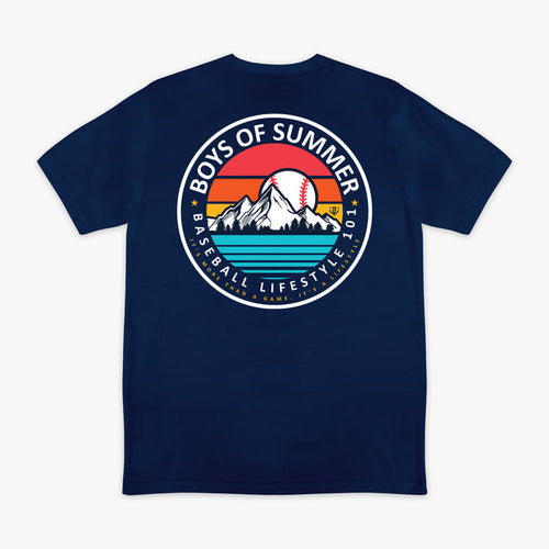 Boys of Summer Sunrise baseball graphic tee retro mountain