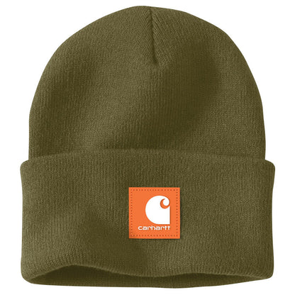 Carhartt Acrylic Rib Knit Rubber Patch Beanie Hats & Caps Carhartt Dark Bronzed Green OS