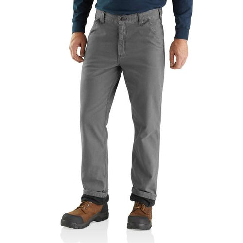 Carhartt Men's Flannel Lined Rugged Flex® Rigby Dungaree Pants Carhartt Gravel 30 30 Inseam