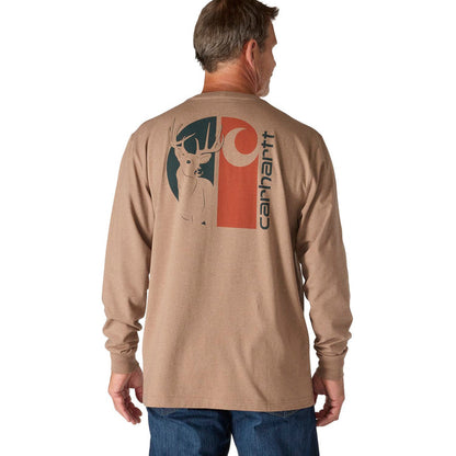Carhartt Men's Loose Fit Heavyweight Long-Sleeve Pocket Deer Graphic T-Shirt Long Sleeve T-Shirts Carhartt Soft Sepia Heather 2XL Reg