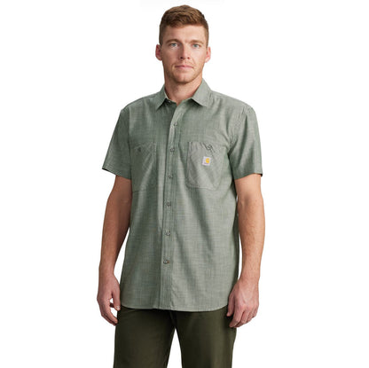 Carhartt Men's Rugged Flex Relaxed Fit Button-Down Short Sleeve Work Shirt Work Shirts Carhartt Forestry Green Cross Weave 2XL Reg